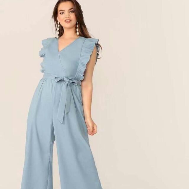 blue belted jumpsuit