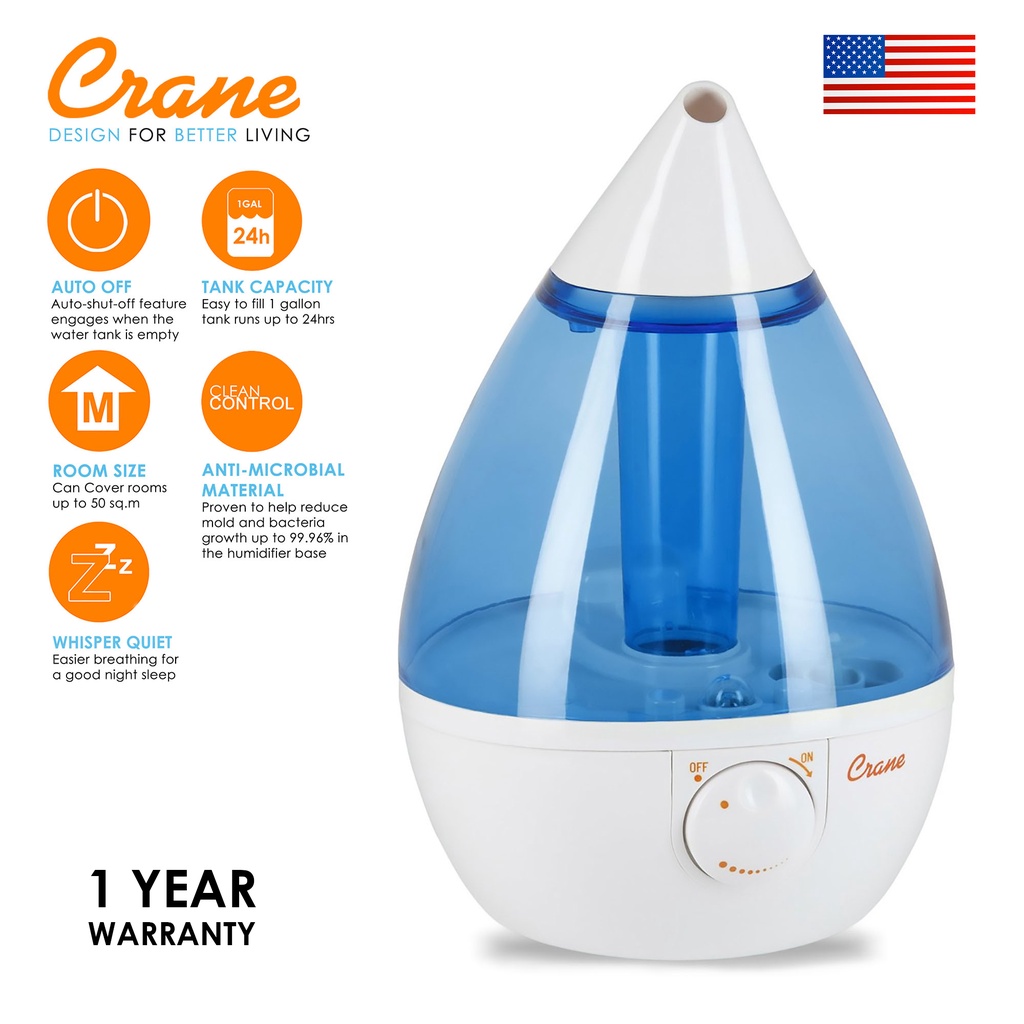 Crane Drop Shape Humidifier Blue White For Cough Colds Allergy Asthma Snoring Sinus Sore Throat