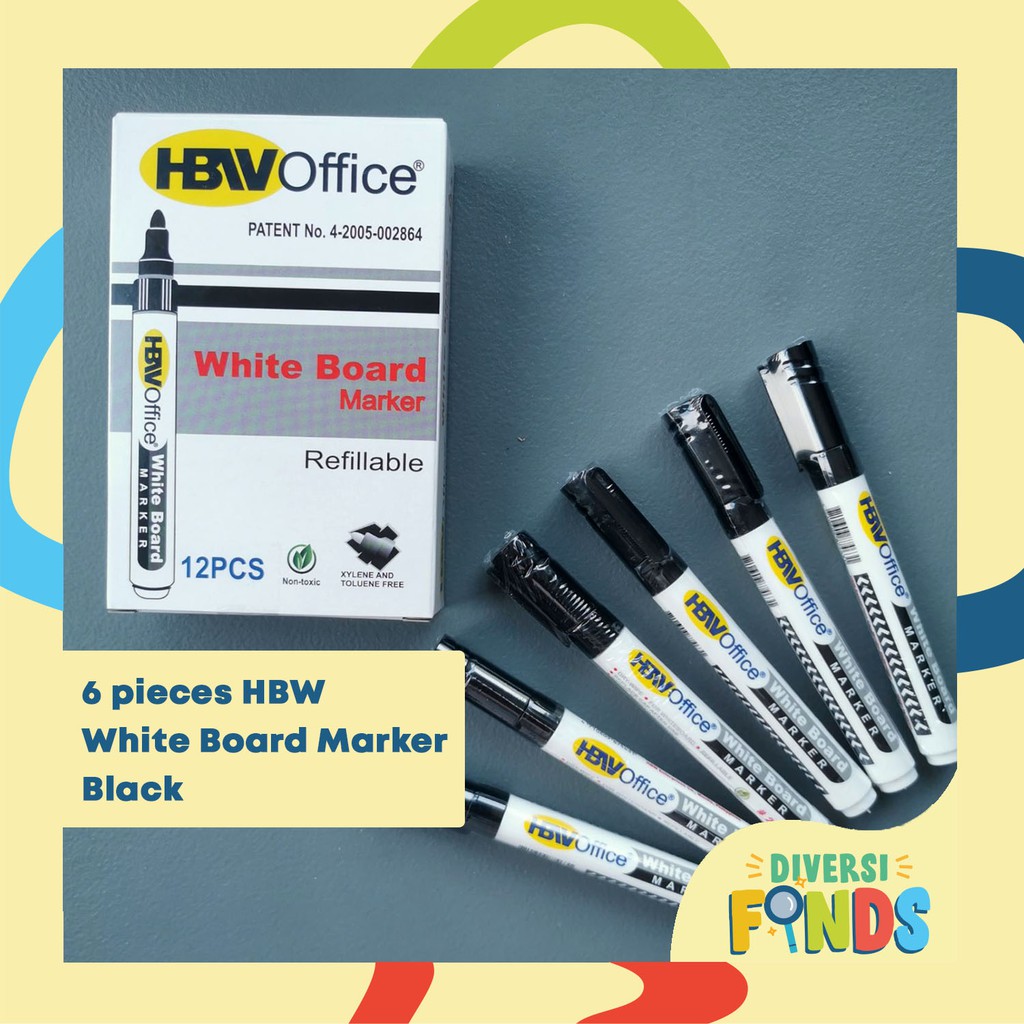 3 or 6 pcs HBW Office Whiteboard Marker Refillable Black or Refill Only