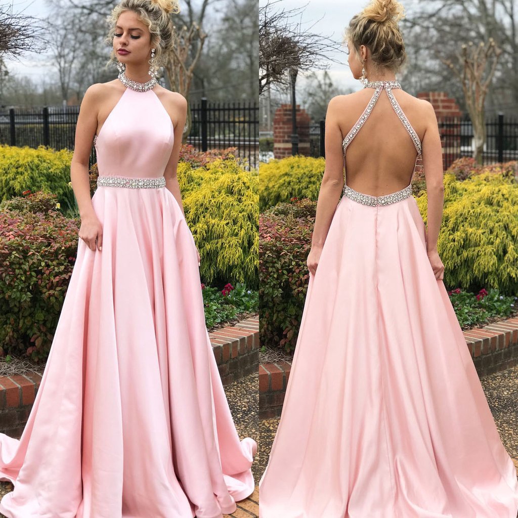 pink backless dress