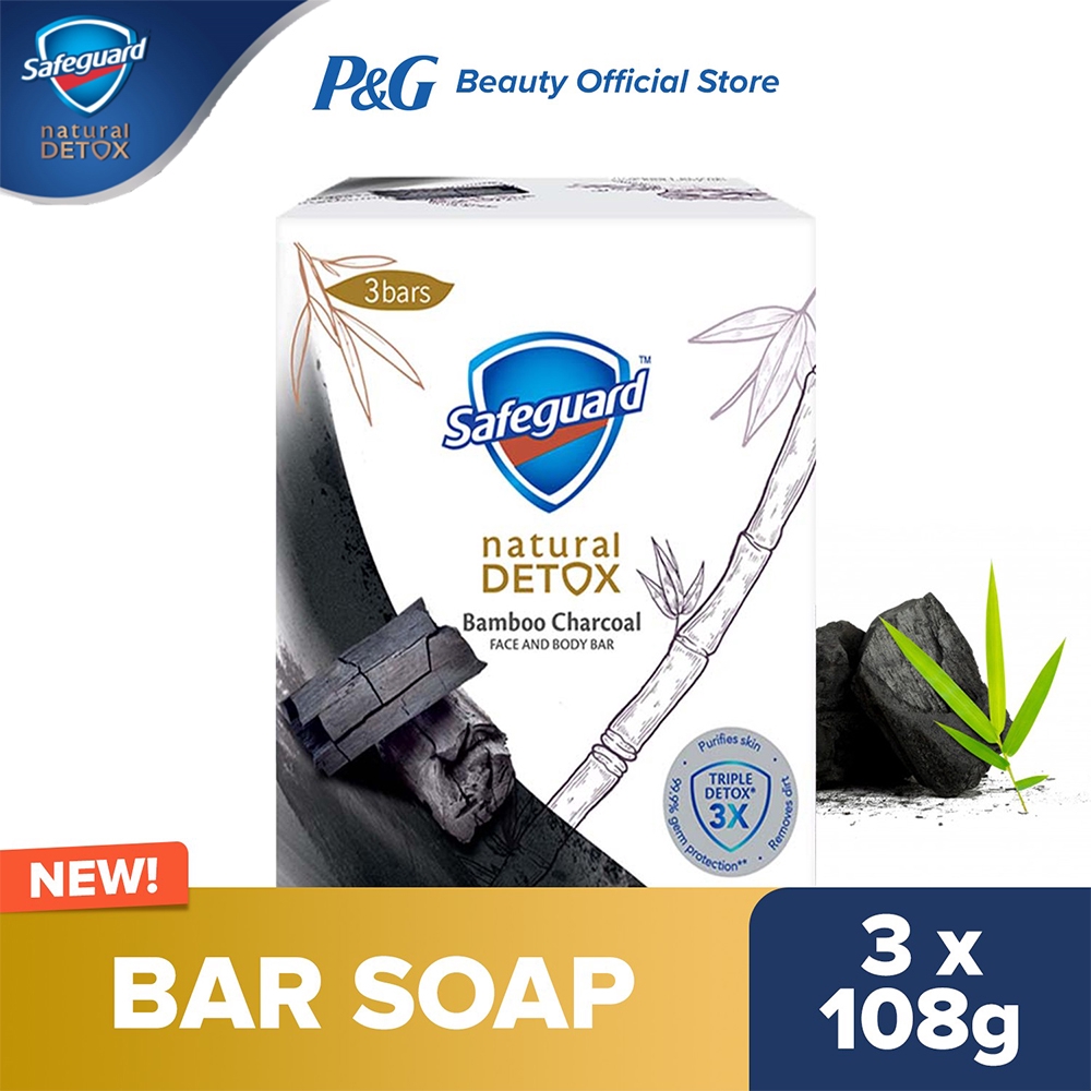 Safeguard Detox Face and Body Bar Soap Charcoal (108g) Set of 3 ...