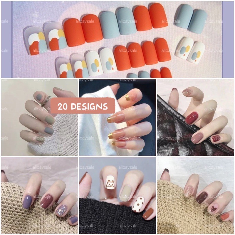 【FREE Glue+Gift】24Pcs Fake Nails Set With Glue French Finger Nail Art ...