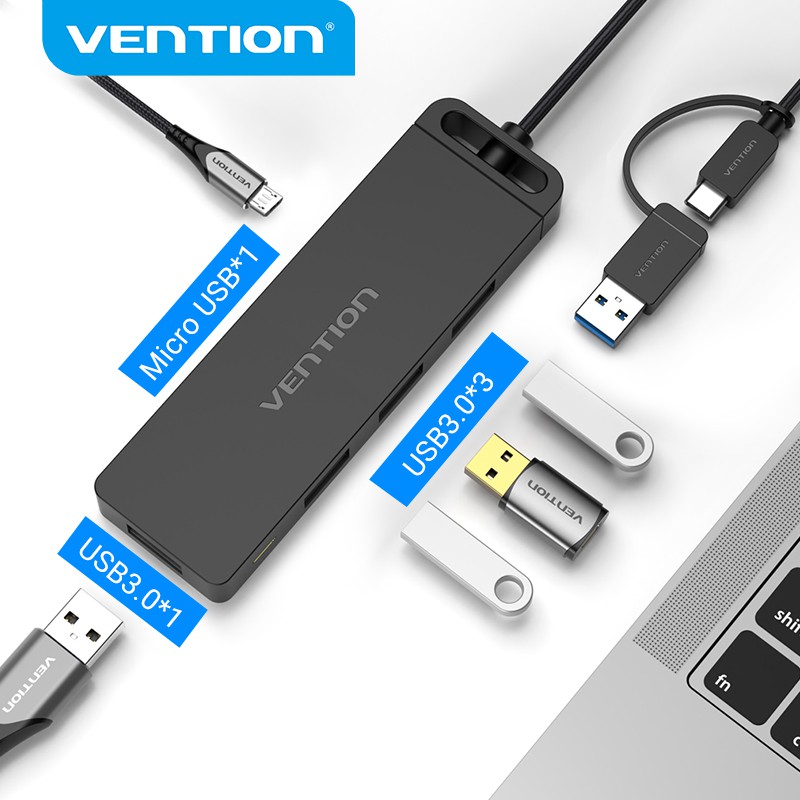 Vention USB3.0 & USB-C 2-in-1 Interface to 4 Ports USB 3.0 HUB Hight ...