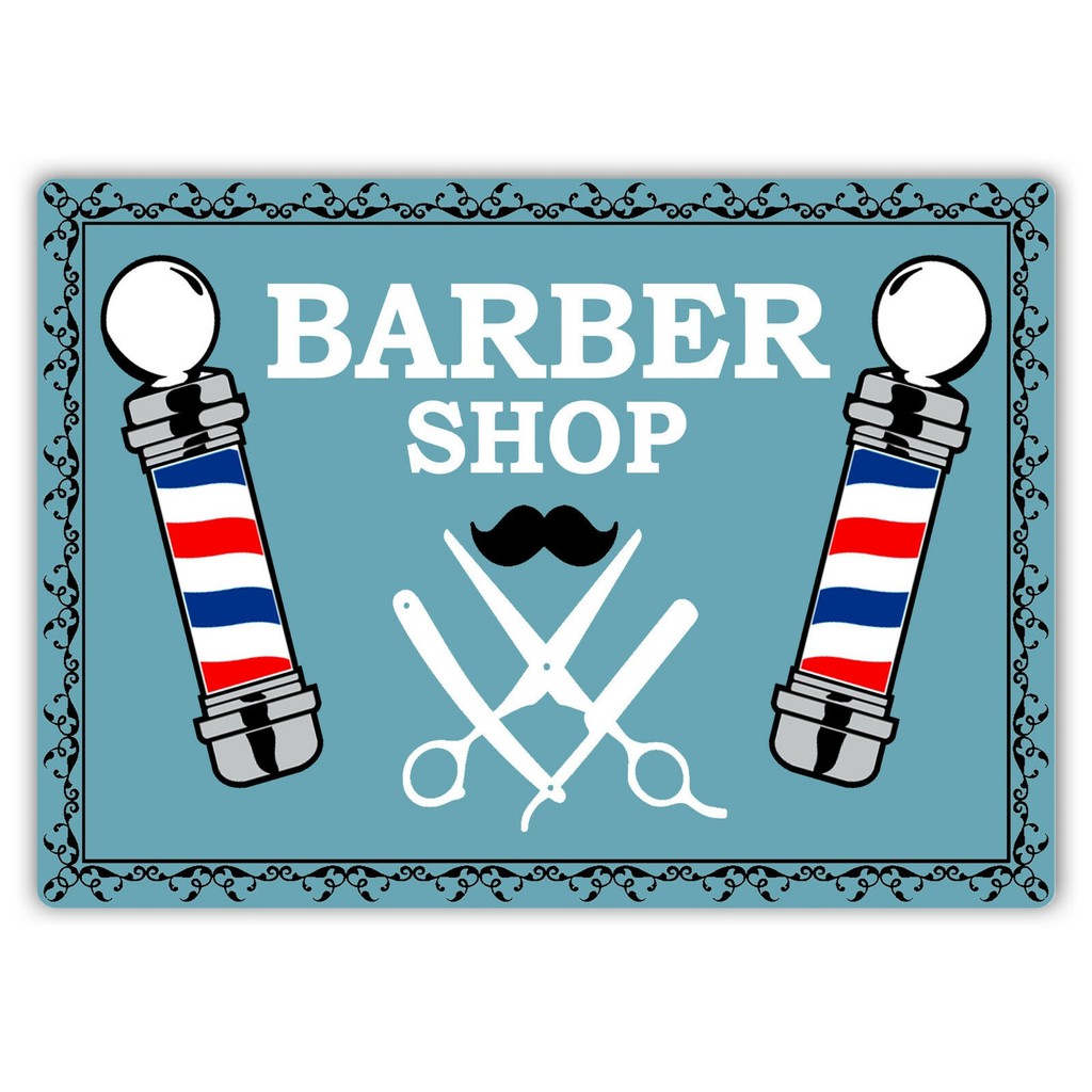 Barber Shop Poles Blue Metal Wall Sign Plaque Art Decor Beard Haircut