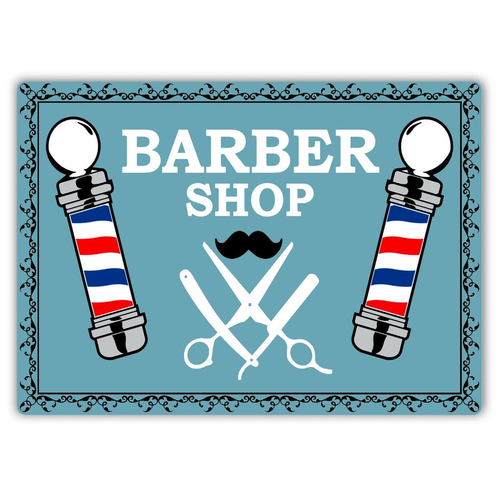 Barber Shop Poles Blue Metal Wall Sign Plaque Art Decor Beard Haircut