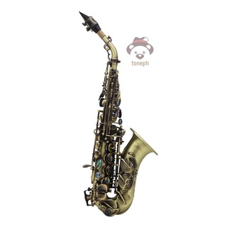 [Topiph]Vintage Style Bb Soprano Saxophone Sax Brass Material Woodwind Instrument with Carry Case Gloves Cleaning Cloth Brush Sax Strap Mouthpiece Brush #6