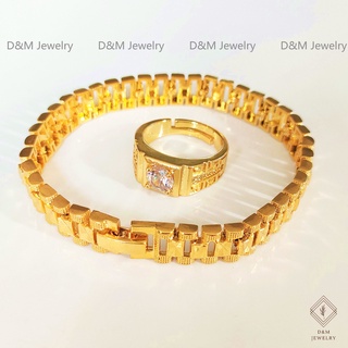 New Men's Fashion 18K Gold Punk Bracelet Cuban Chain For Men Gold ring For Men Adustable 2in1 Set