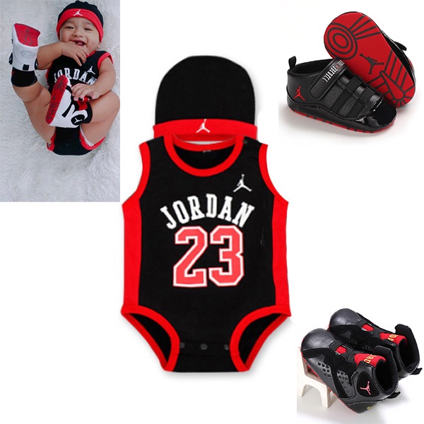 Baby Boy Basketball Jersey Romper+hat Set Newborn Baby Jersey Terno Jordan 23 Onesies Cotton Jumpsui