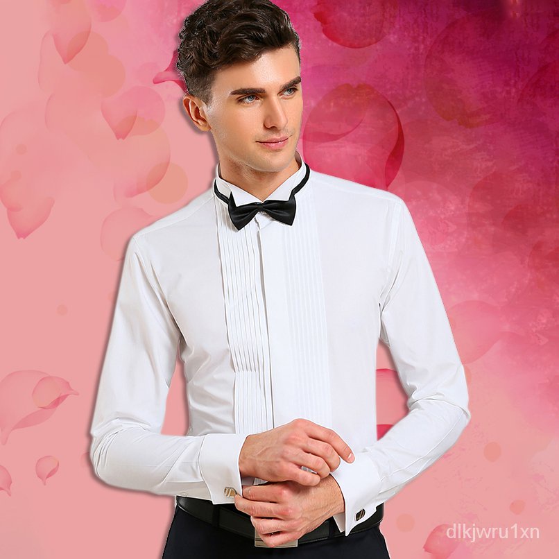 Wing Tip Collar Tuxedo Shirt Long Sleeve Men's French Cuff Button Wedding Dress Shirts Wingtip W