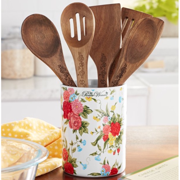 100% ORIGINAL The Pioneer Woman Utensil Crock, Sweet Rose, 6-Piece Set ...