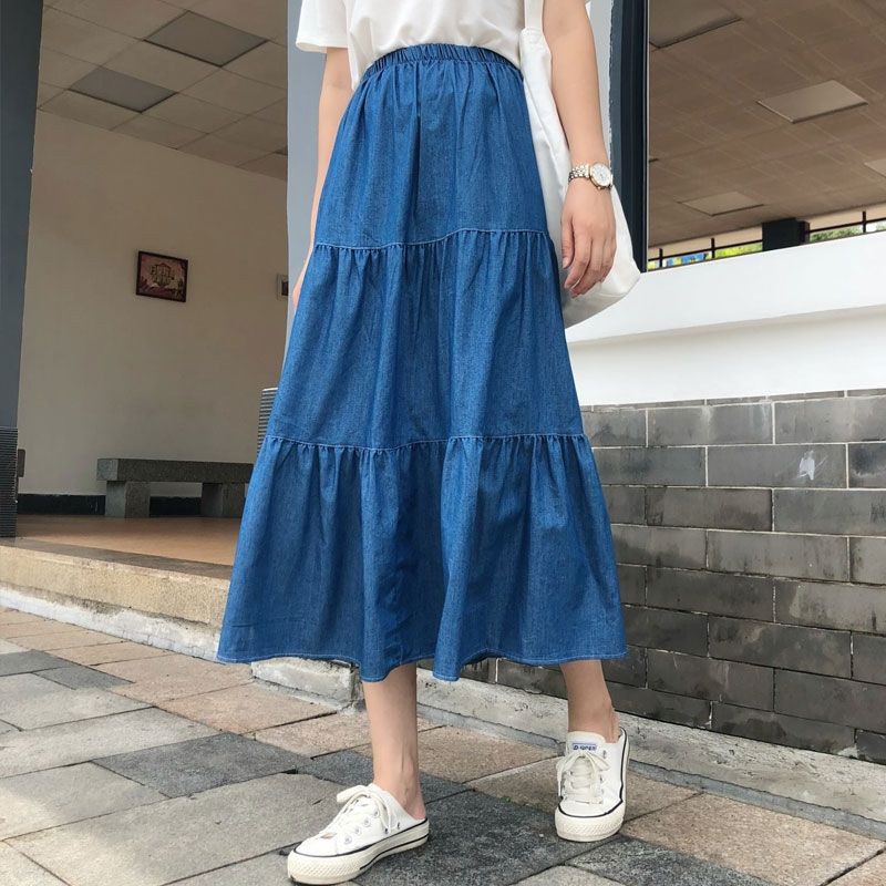 Korean Fashion Denim Skirt Cake Layer Maong Skirt Casual Skirt Office