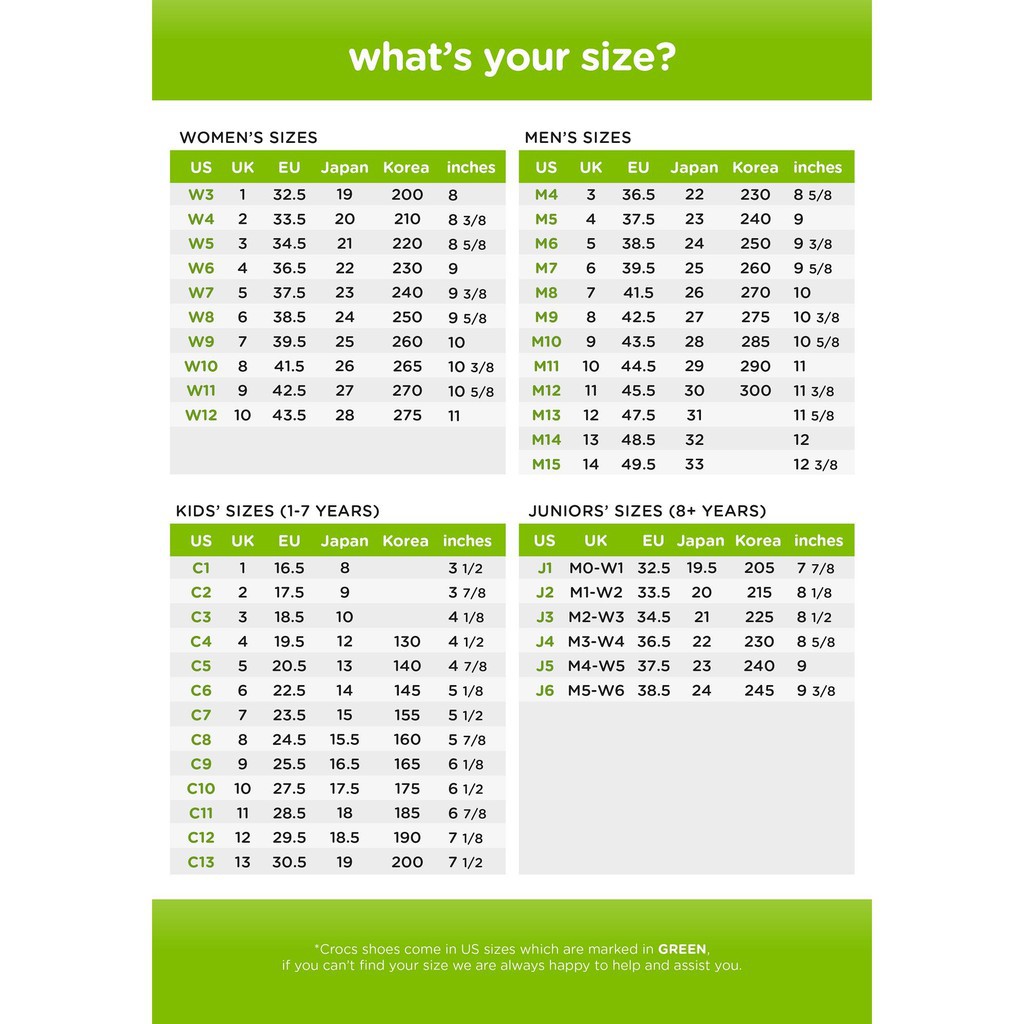 Holi D sledky J dlo Crocs Size Chart Kritik Situace Custodian
