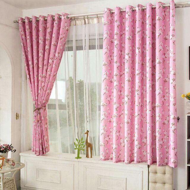 2 1 Pink Flower Curtains Shopee Philippines