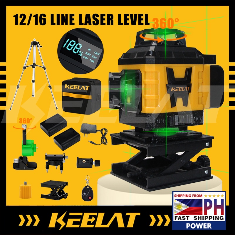 KEELAT 12Lines/16Lines Adjustable Laser Level 360 Rotary Cross Auto ...