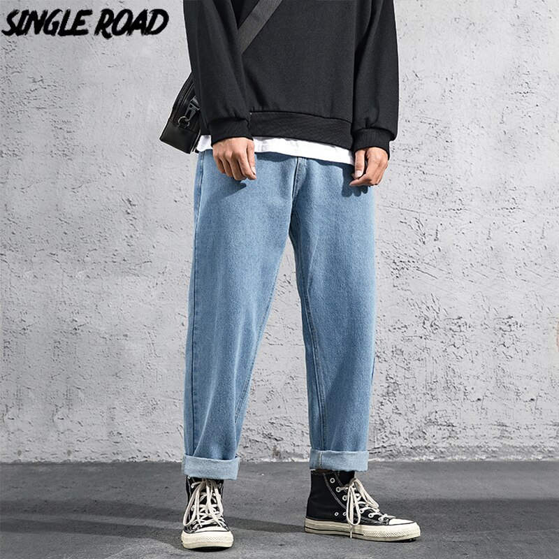 SingleRoad Men's Straight Baggy Jeans Men 2021 Plain Denim Pants Japanese  Streetwear Korean Style Bl | Shopee Philippines