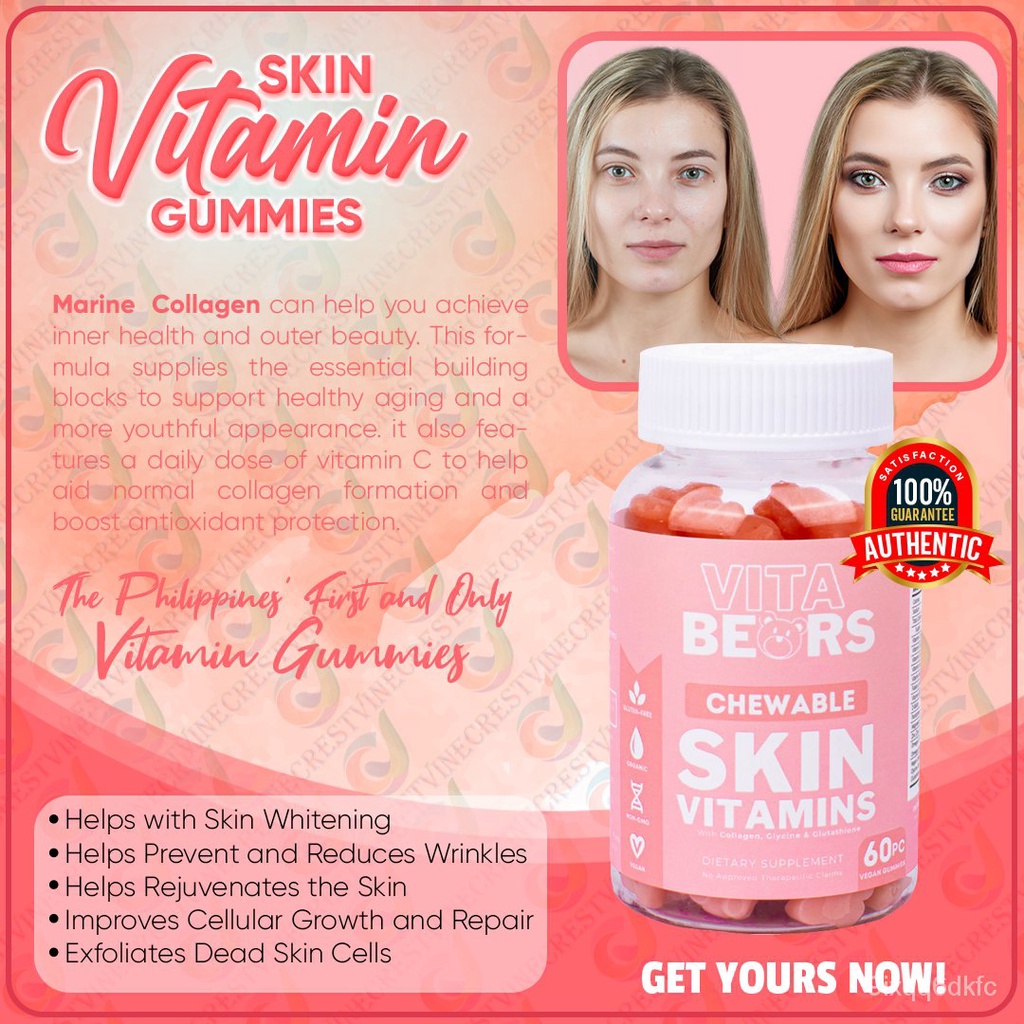 Vitabears Gummy Bears Chewable Skin Vitamin Supplement with Biotin with