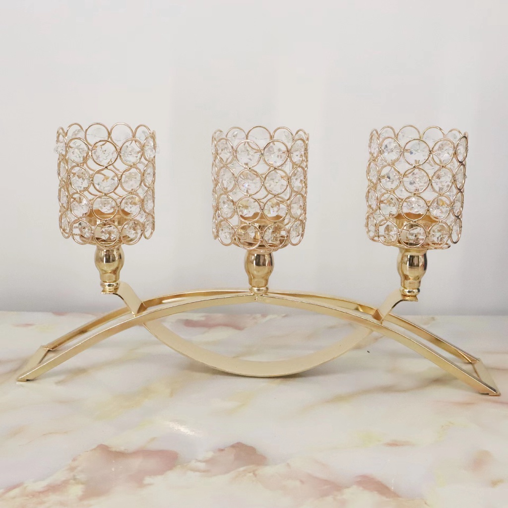 3 Height Golden Crystal Tea Light Candle Holder Sparklers Wedding ...