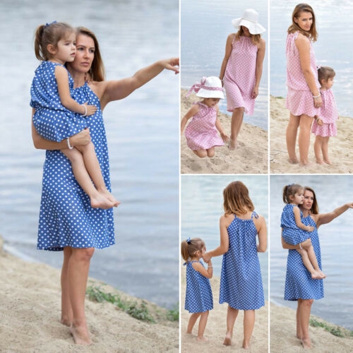 pink and blue matching dresses