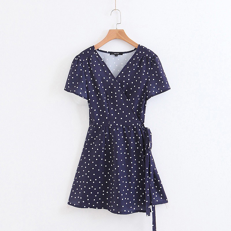 wrap over polka dot dress