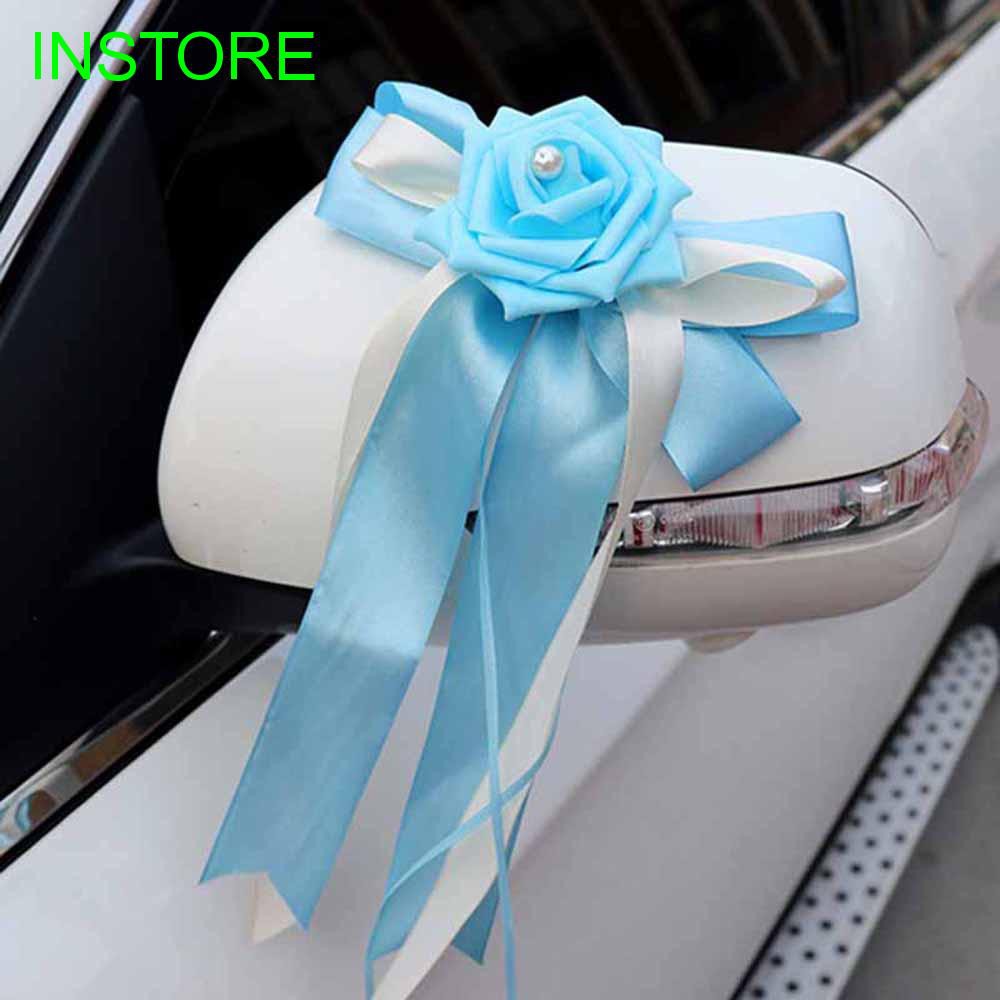 Decor Artificial Flower Ribbon Satin Rearview Mirror Car
