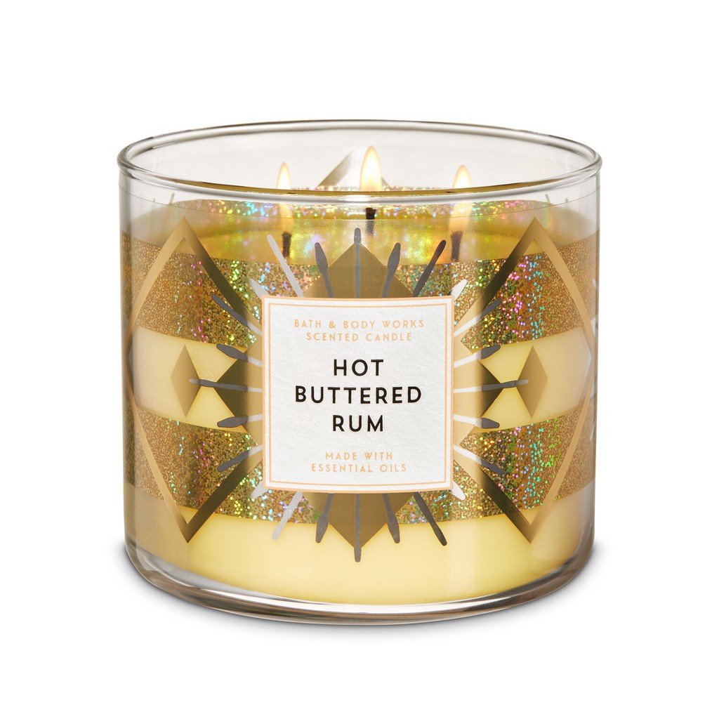AUTHENTIC Bath and Body Works HOT BUTTERED RUM 3Wick Scented Candle 14
