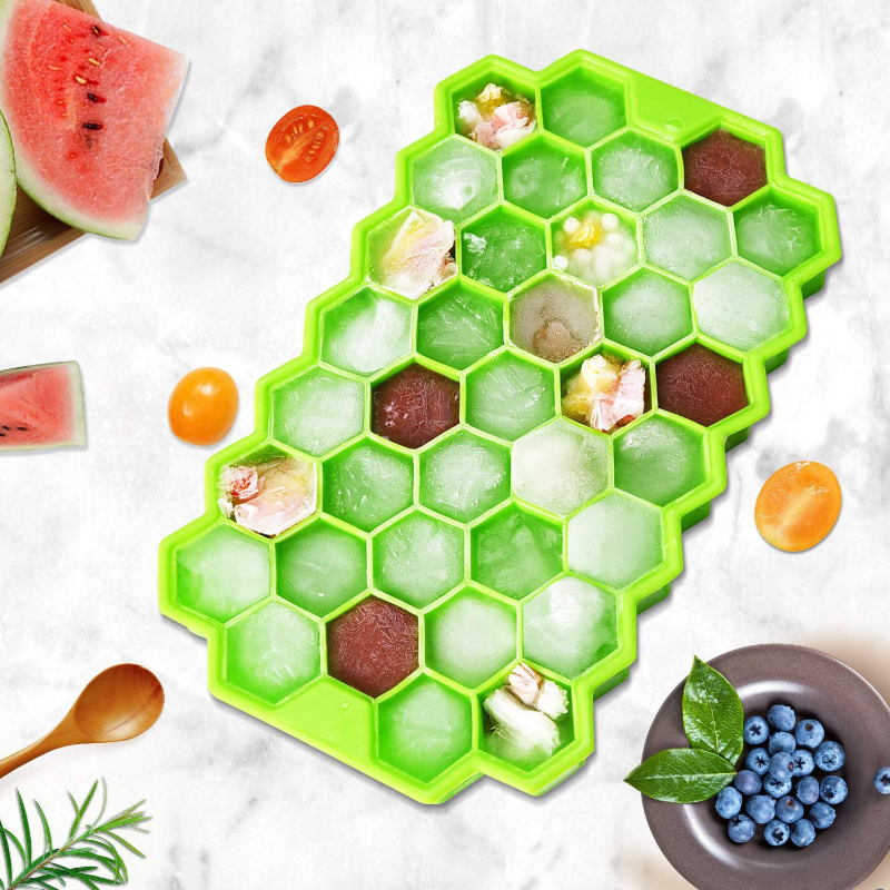Honeycomb Ice Cube Trays with Removable Lids Silica Gel Ice Cube Mold BPA Free