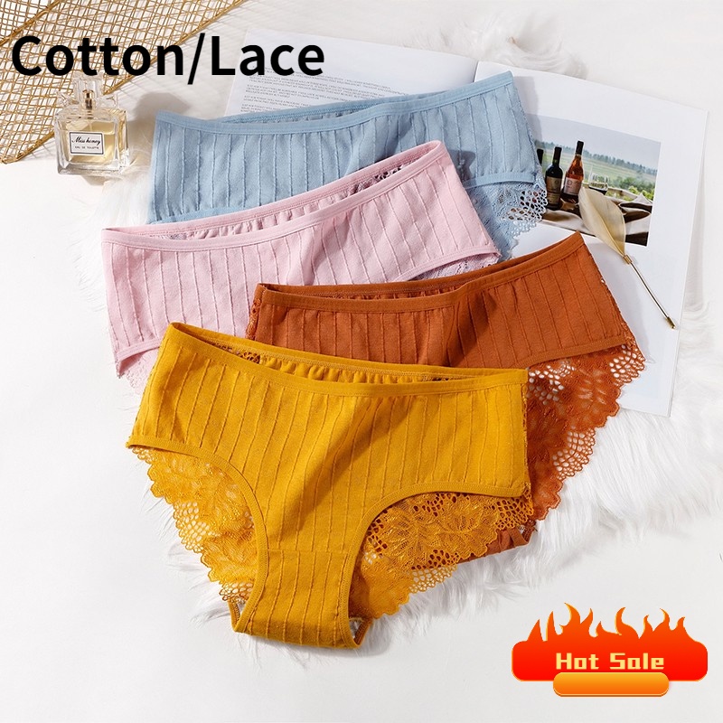 〖Fast Delivery〗Hot Sale Cotton Women Underwear Panties Lace Woman Panty  Solid Color Briefs for Lady seluar dalam wanita