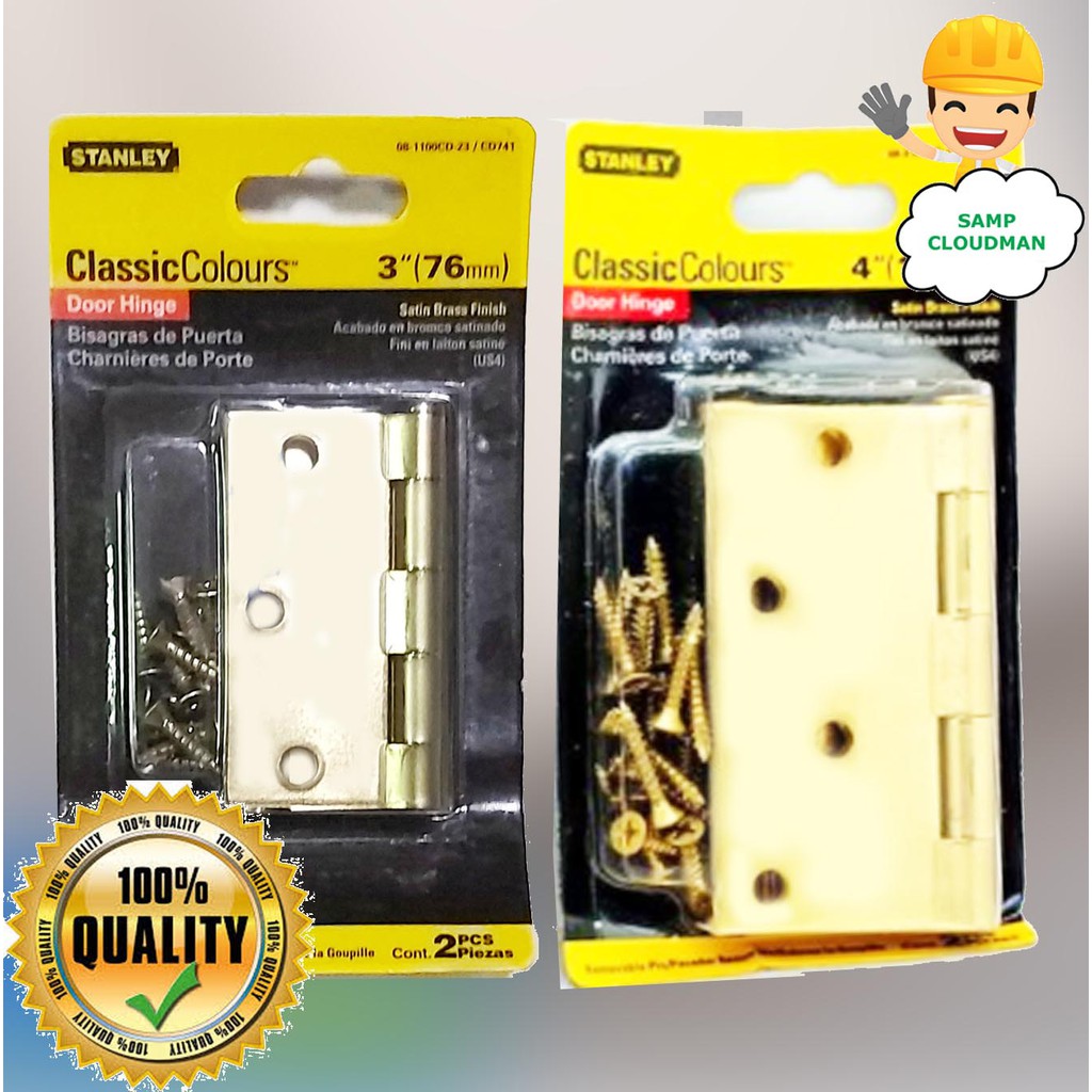 Stanley Door Hinges Classic Colours Satin Brass 3" 4" with Screws Hinge