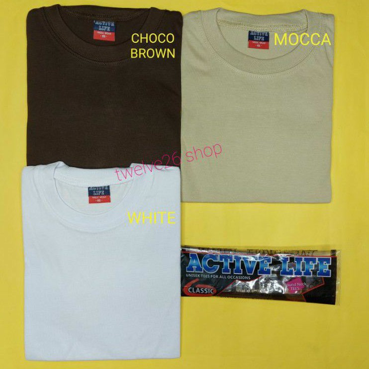 Active Life Round Neck T Shirt Plain Unisex 10 to 3XL White Mocca Choco