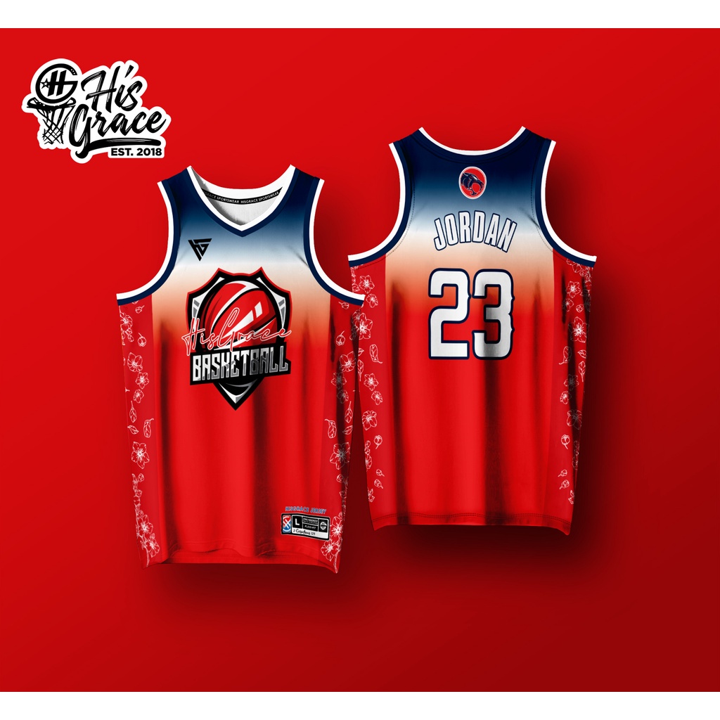 HISGRACE BASKETBALL JERSEY RED BLOOM FREE CUSTOMIZE OF NAME AND NUMBER ...