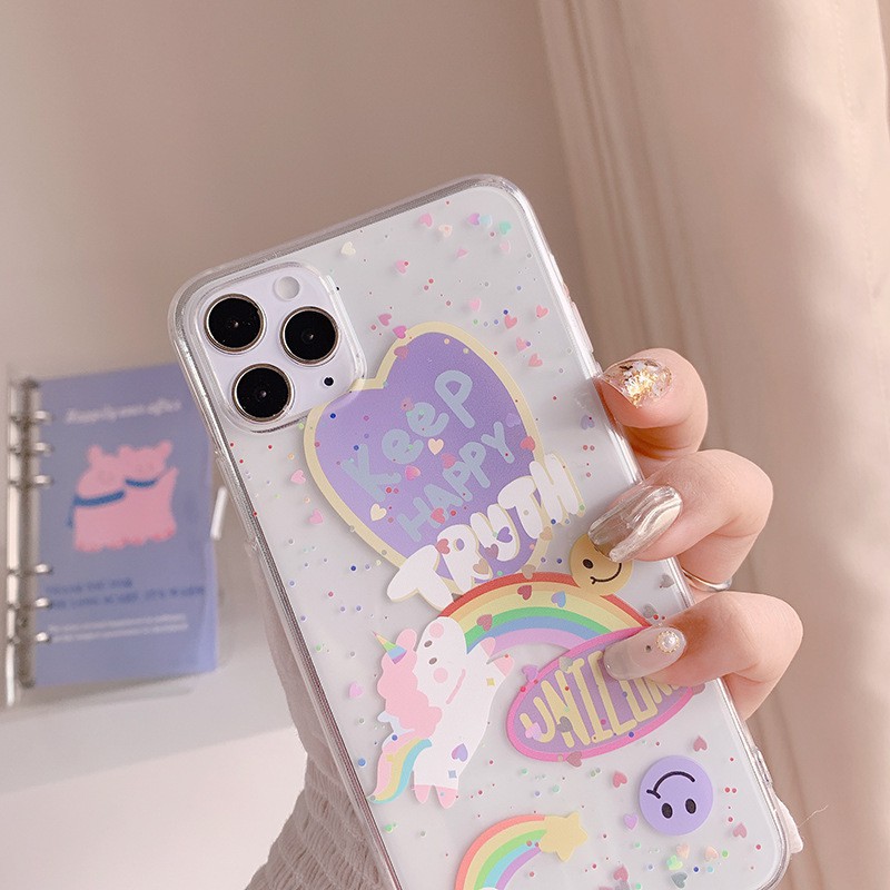 Iphone 7 8 Se 7p 8plus X Xs Xr 11 Pro Max Case Cute Rainbow Unicorn Clear Silicone Soft Cover Hp Casing Shopee Philippines