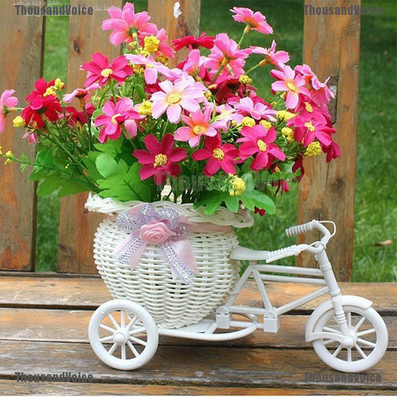 Tricycle Rattan Case Basket Flower Pot Planter Vase Storage Holder DIY Decor
