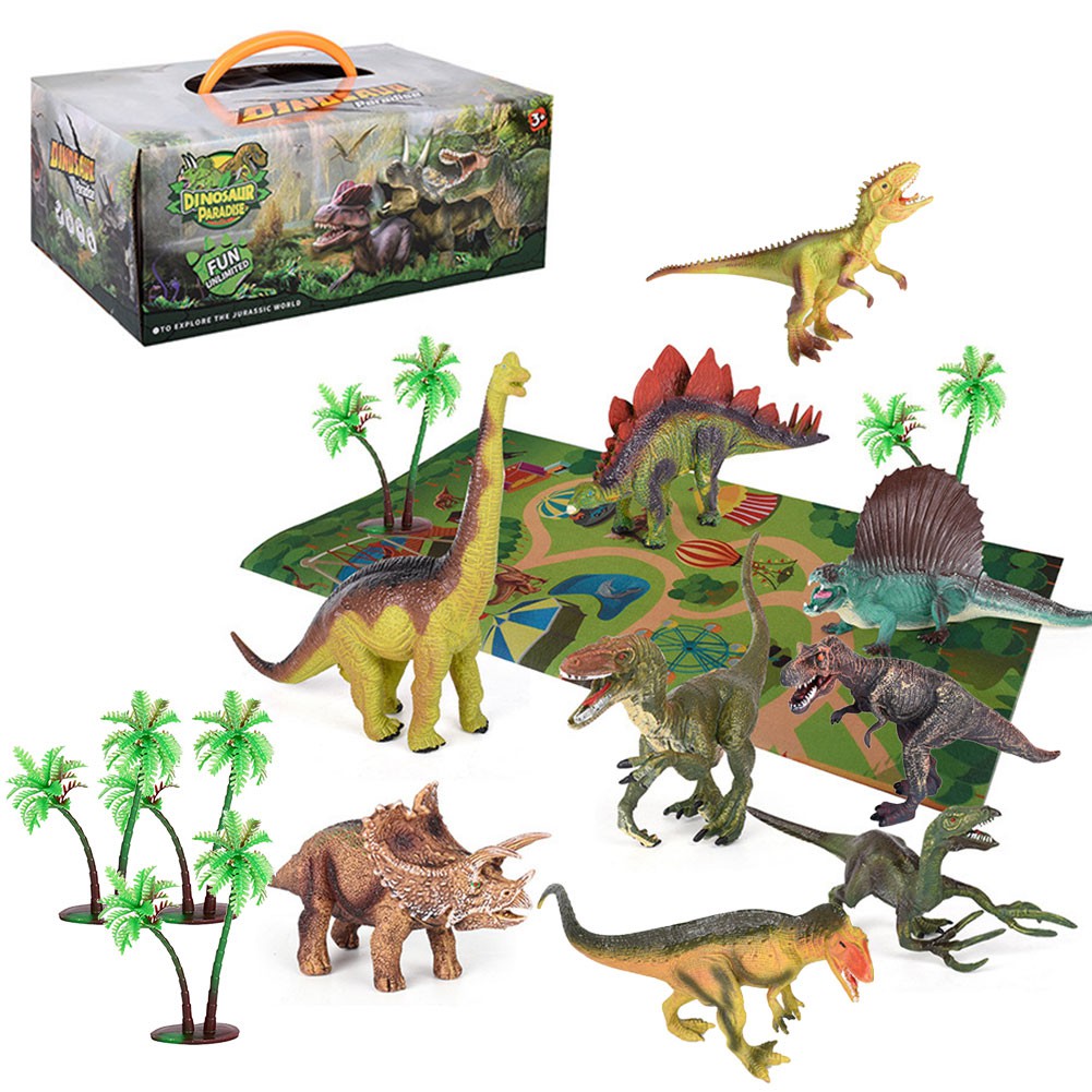 Realistic Dinosaur Toy Figure with Activity Play Mat & Trees Kids Christmas Gift 
