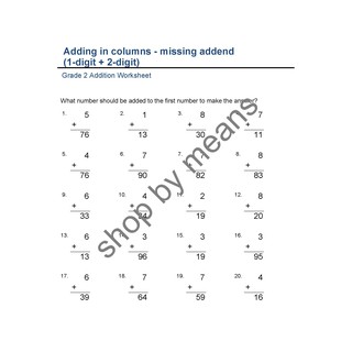 74, Pages Grade 2 Mathematics Workbook Set 1 ( 2 page per sheet)