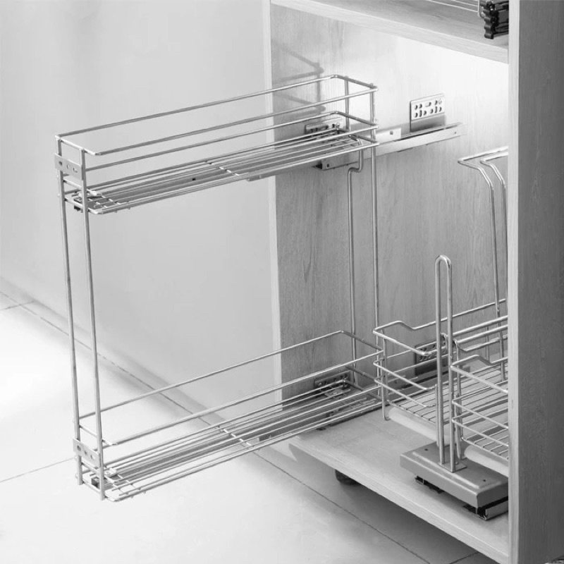 2 Layer Stainless Spice Rack / Condiments Bottle Pull Out Basket for