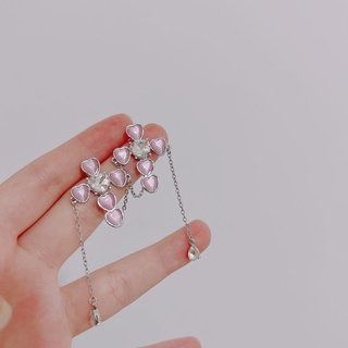 Korean style earrings, heart-shaped, decorated with a dangle chain, beautiful, sweet, cute. #4