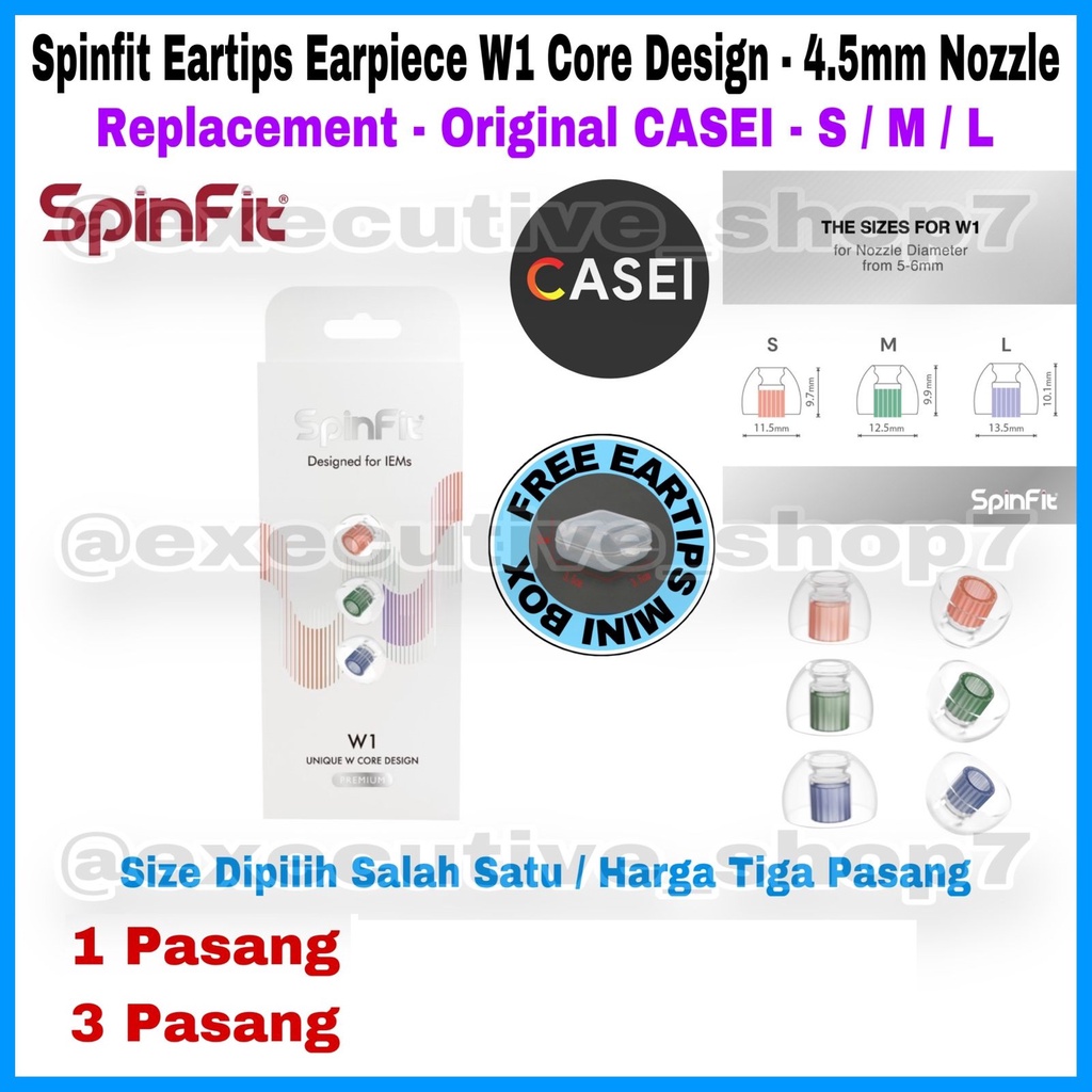 Spinfit Eartips Earpiece W1 Core Design 4.5mm Nozzle Replacement
