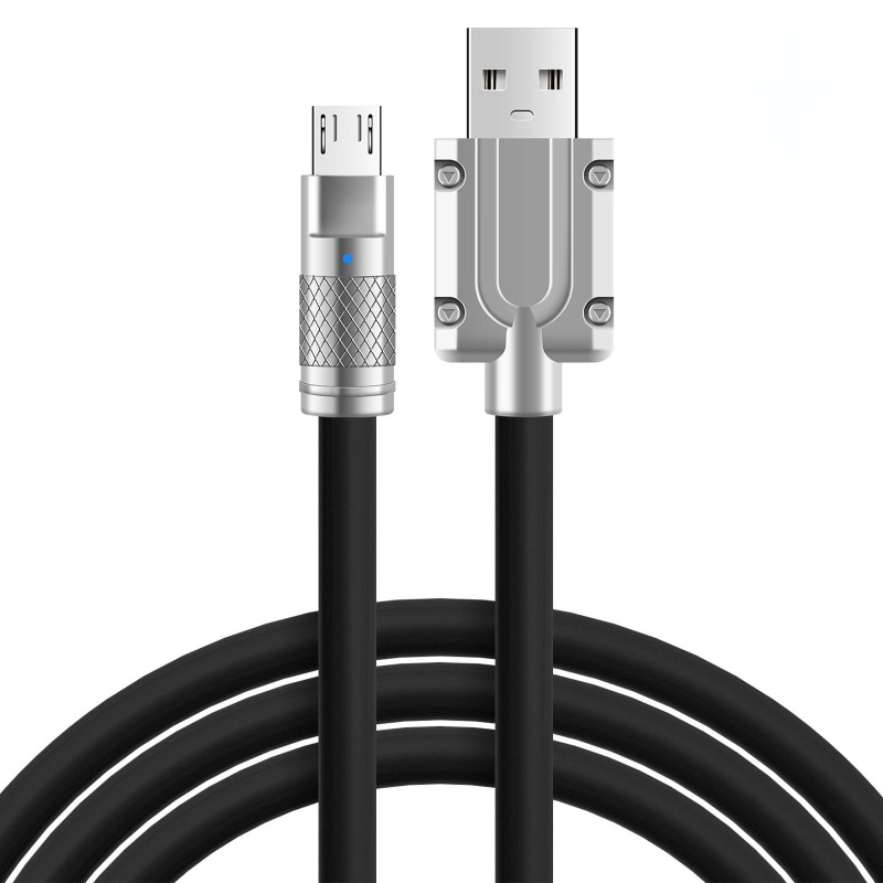 1m liquid silicone 120W micro USB TypeC USB zinc alloy data cable for