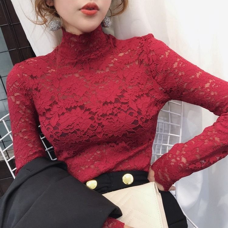 high collar lace blouse