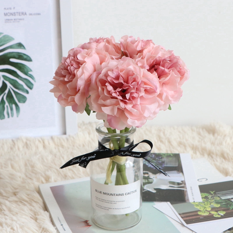 1 Bouquet 5 Heads Artificial Silk Peony Flowers/ Faux Peony Flower Arrangement / Artificial Silk ...