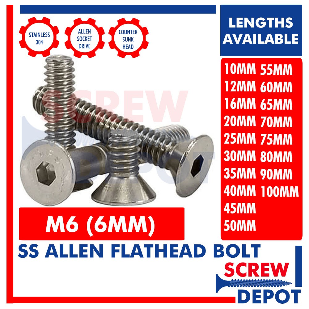 4mm M4 STAINLESS SOCKET COUNTERSUNK SCREW ALLEN SCREW FROM 6MM TO 40MM LONG M4