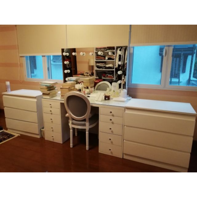 Vanity Set Vanity Table Vanity Mirror Ikea Malm Chest Of 3 Drawers Inspired With Free Led Bulbs Shopee Philippines