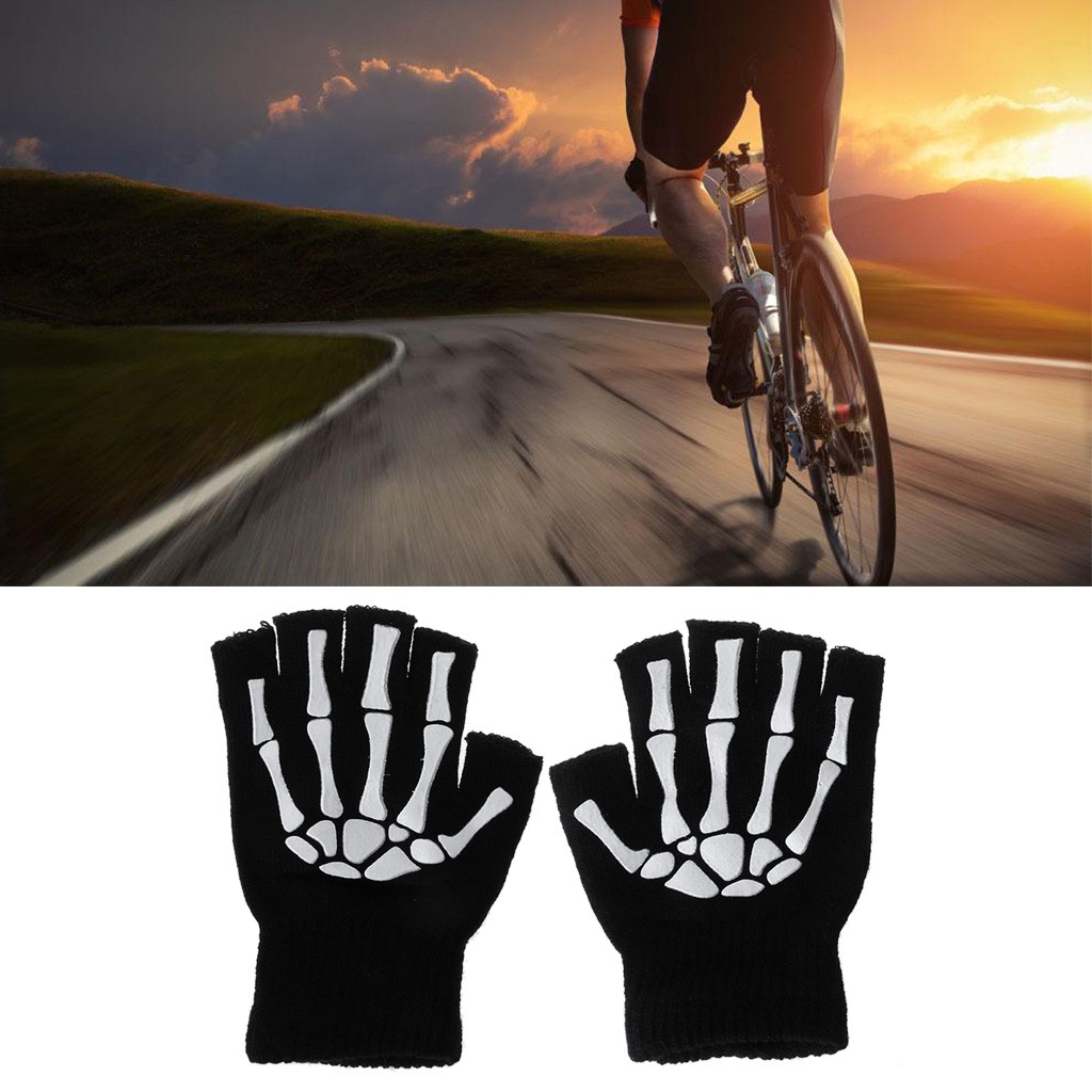 US Cool Skeleton Cycling Motorcycle MTB Bike Half Finger Short Sports Gloves