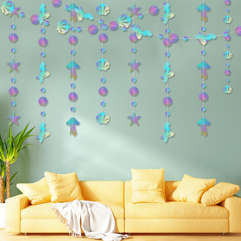 4M Mermaid Shell Flower Pendant Birthday Decor Party Decorations Decoration Supplies Shop Props Pendant Flag Photography Backdrop Ready Stock