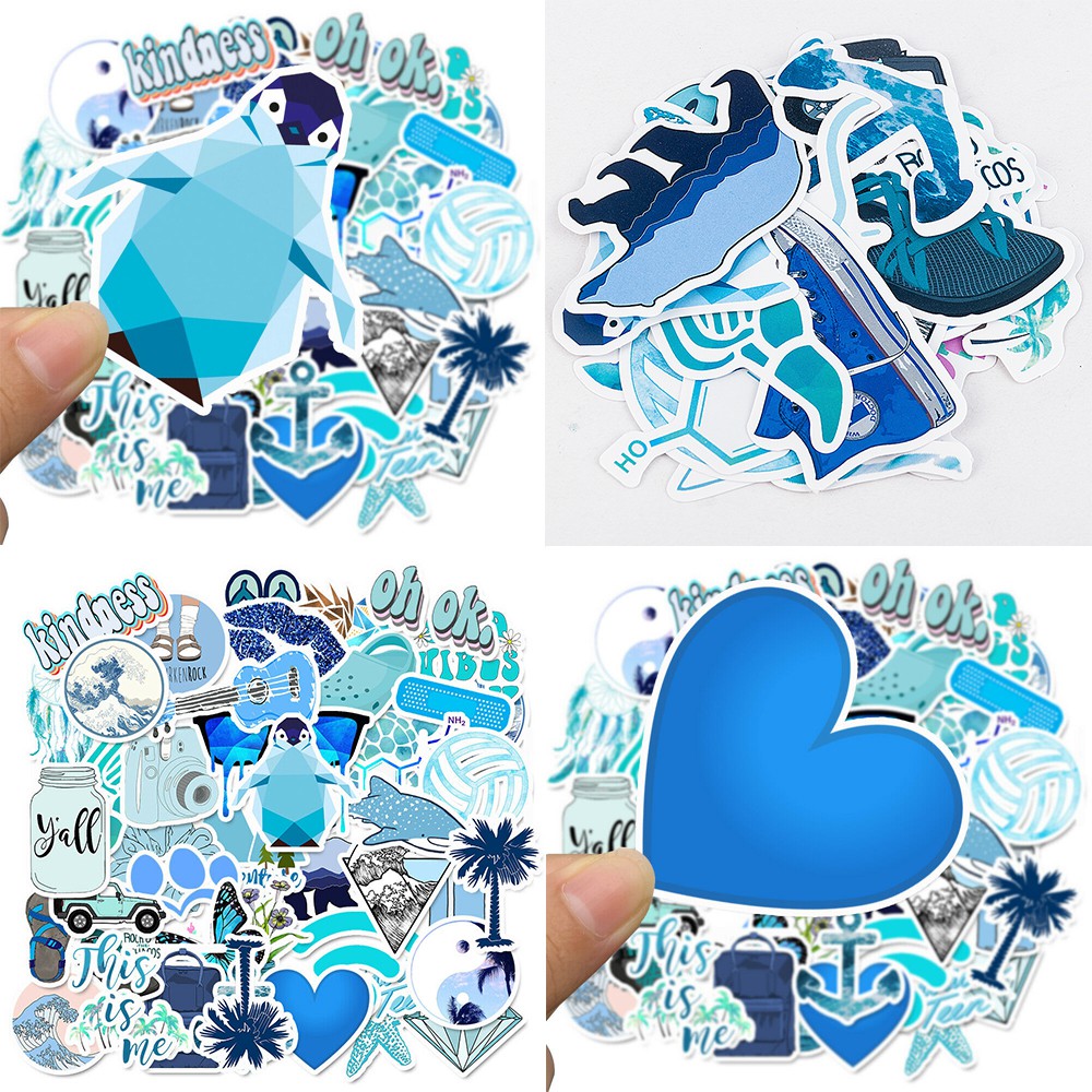 50PCS Blue Skateboard Stickers Set Waterproof Vinyl Laptop Travel Luggage Decals 