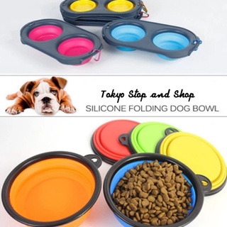 Portable Travel Collapsible Foldable Silicone Pet Double Dog Bowl for Food & Water Cat Bowls Dish