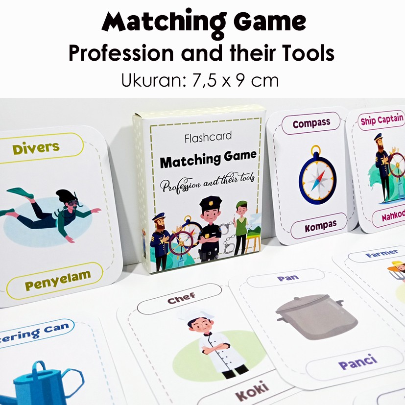 Flashcard Profession And Their Tools Matching Game / Profession And