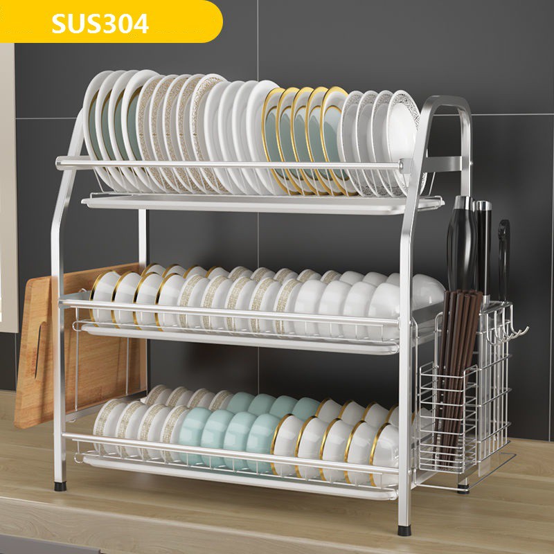 3Tier Stainless Steel Dish Rack Kitchen Organizer Tableware Drainer