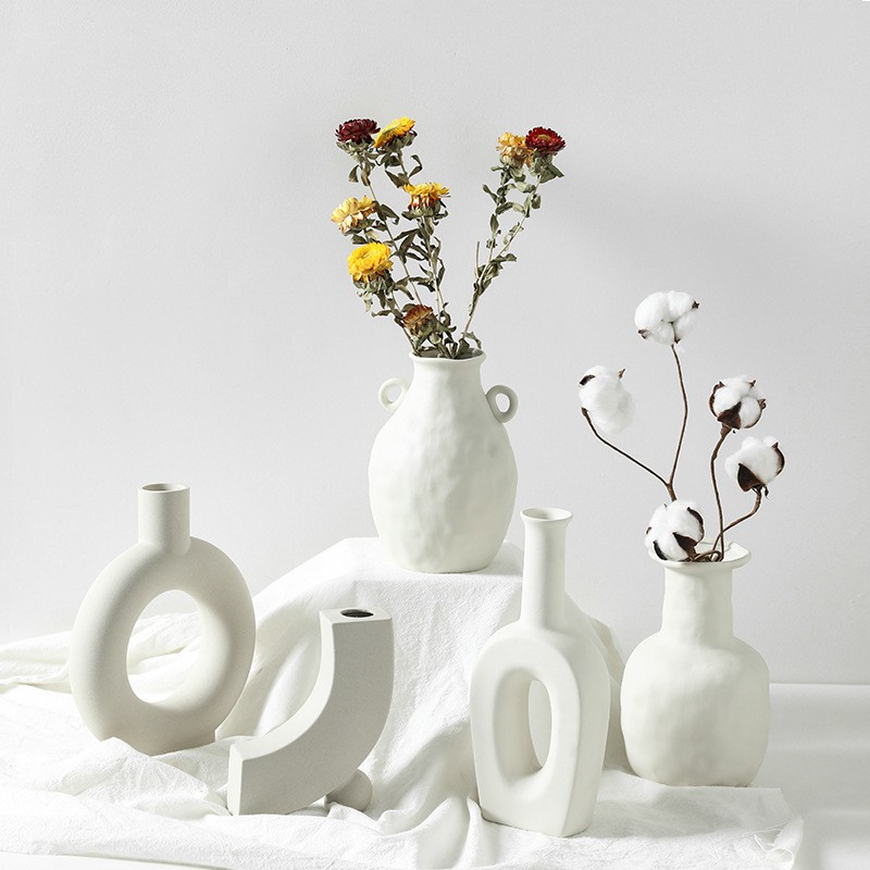 ins nordic ornaments ceramic vase dried flowers flower ...