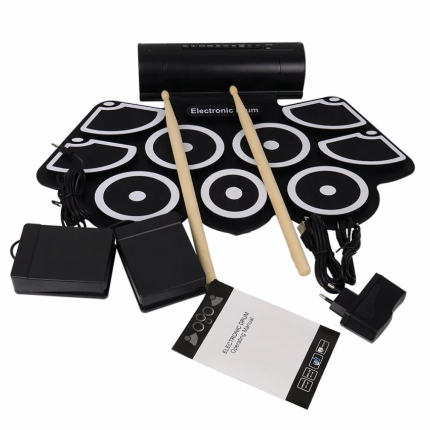 Portable Electronic Roll Up Drum Pad Set 9 Silicon Pads Builtin